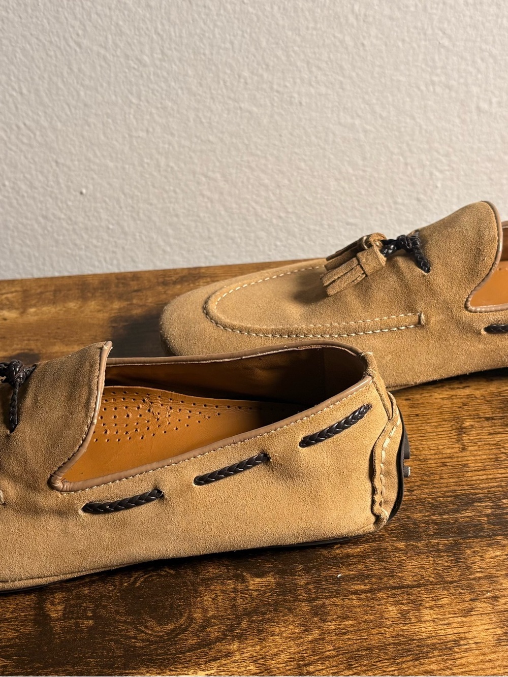 Zara Men’s Suede Tassel Loafers in Tan with Dark Brown Accents